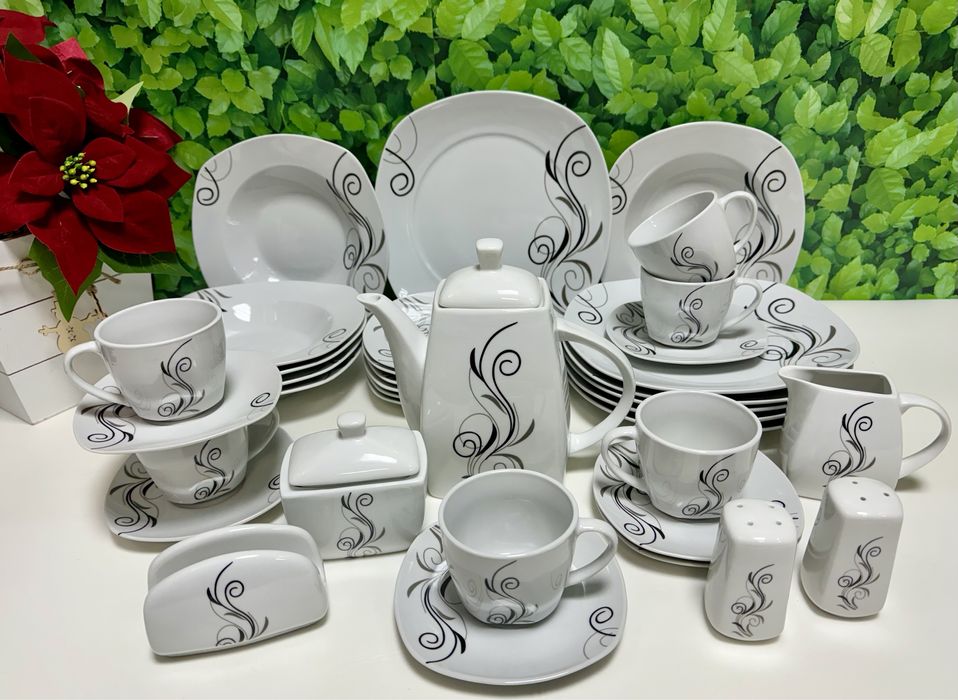 Duży zestaw kawowo-obiadowy.38el. na 6 osób. Nowy