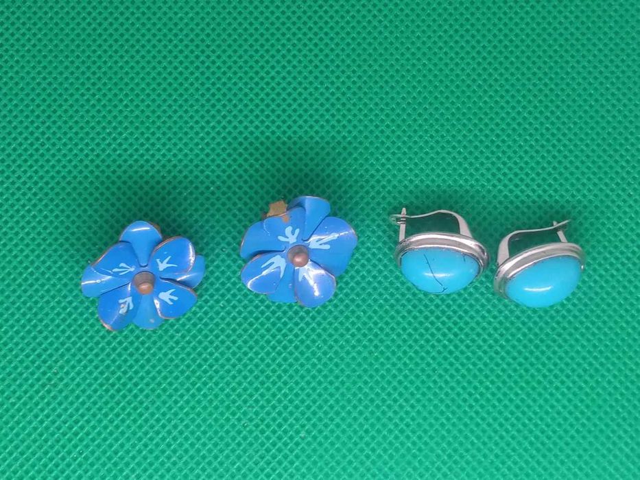 Лот Украшений.  Серьги Abella бирюза + клипсы цветы в емели из ссср