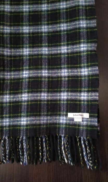 Вовняний теплий синій шарф Johnstons теплый шерстяной шарф клетка