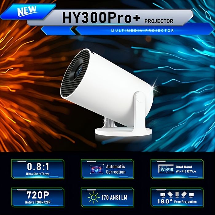 Projektor HY300 Pro+ 4K ultra HD WiFi6 BT5.0 Netflix Android 11 rzutni