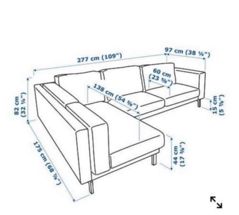 Sofá 3 lugares com chaise longue Ikea Nockeby