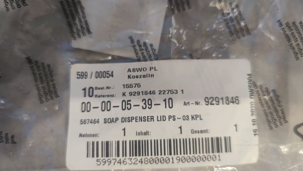 Gorenje dozownik górna część orginał PS-03 KPL