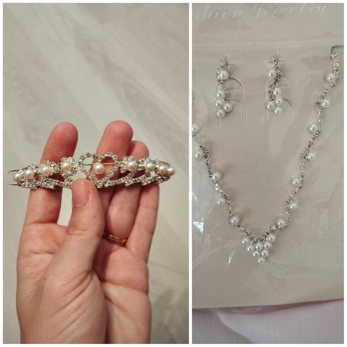 conjunto de noiva tiara + brincos+ colar strass
