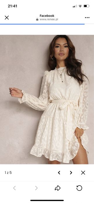 Beżowa Sukienka Koronkowa