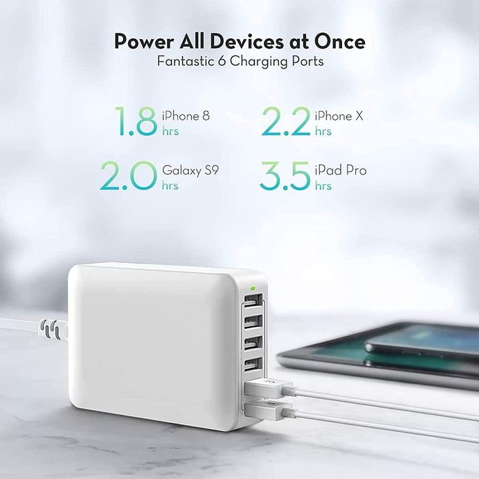 Carregador de mesa com 6 portas USB de 60W / 12A