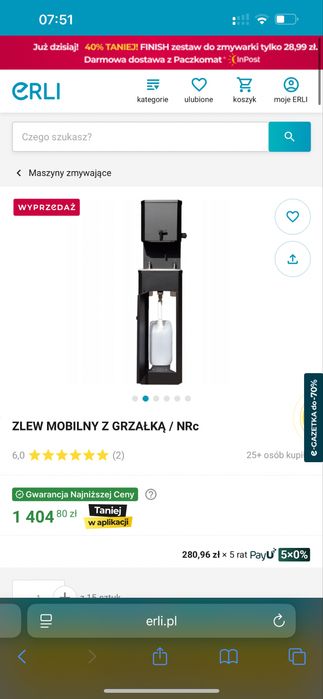 Zlew mobilny z grzałką