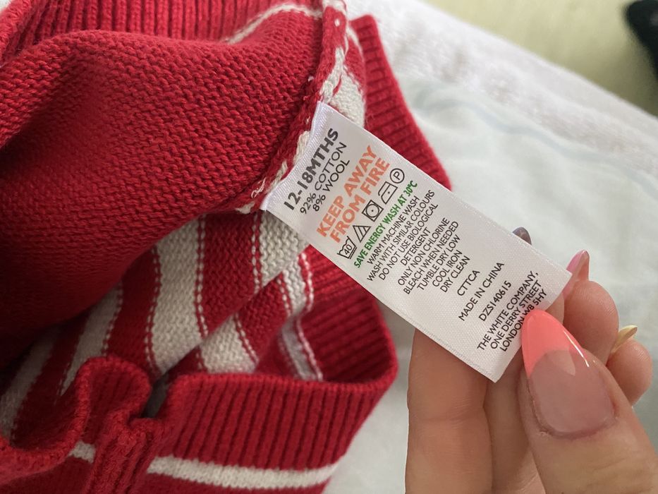 The little white company London sweterek czerwony wełna paski 80 86 92