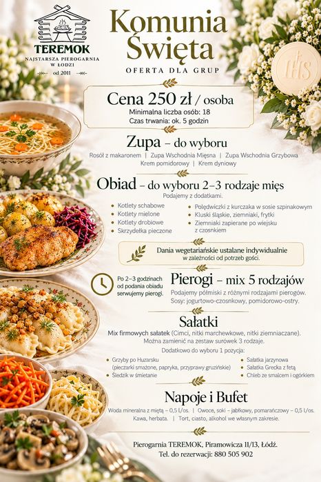 Komunia 2027. Sala na imprezy, urodziny, parking + catering, centrum Łodzi, wolne terminy