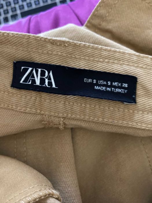 ZARA spodnie damskie camel cargo szerokie nogawki lyocell bawełna S modne