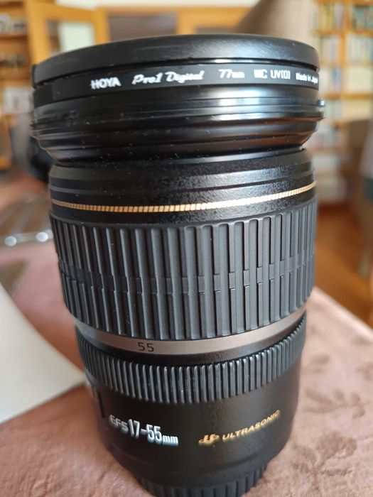 Canon EF-S 17-55 mm F2.8 IS USM c/ filtro UV Hoya e para sol