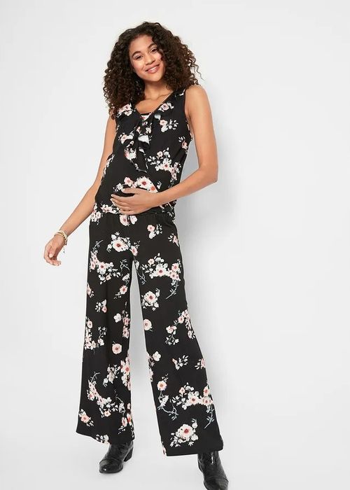 B.P.C kombinezon ciążowy z wiskozy czarny w kwiatki r.36/38