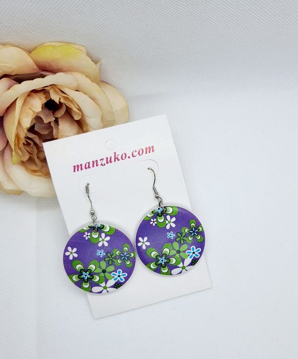 Śliczne kolczyki w kwiaty fioletowe