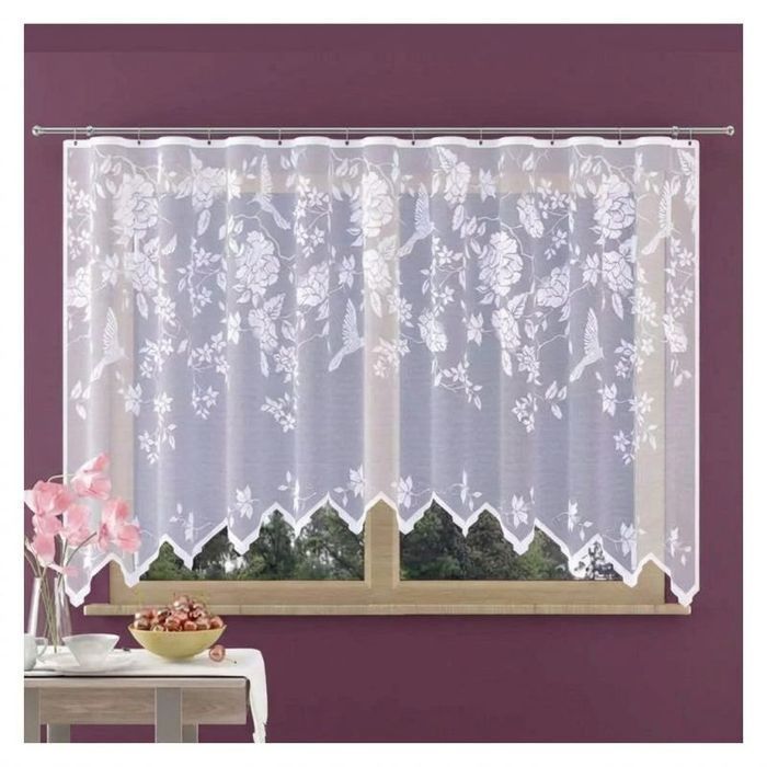 Firanka gotowa Buzz 300 x 150 cm biały żakard ptaki kwiaty Wisan WN403B 150
