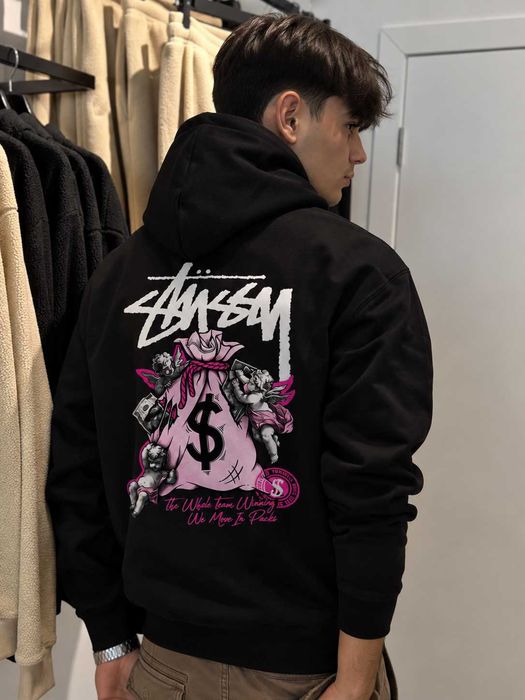 Новая Толстовка Стусси Большой Принт — Черное Худи Stussy Teddy — XS S M L XL