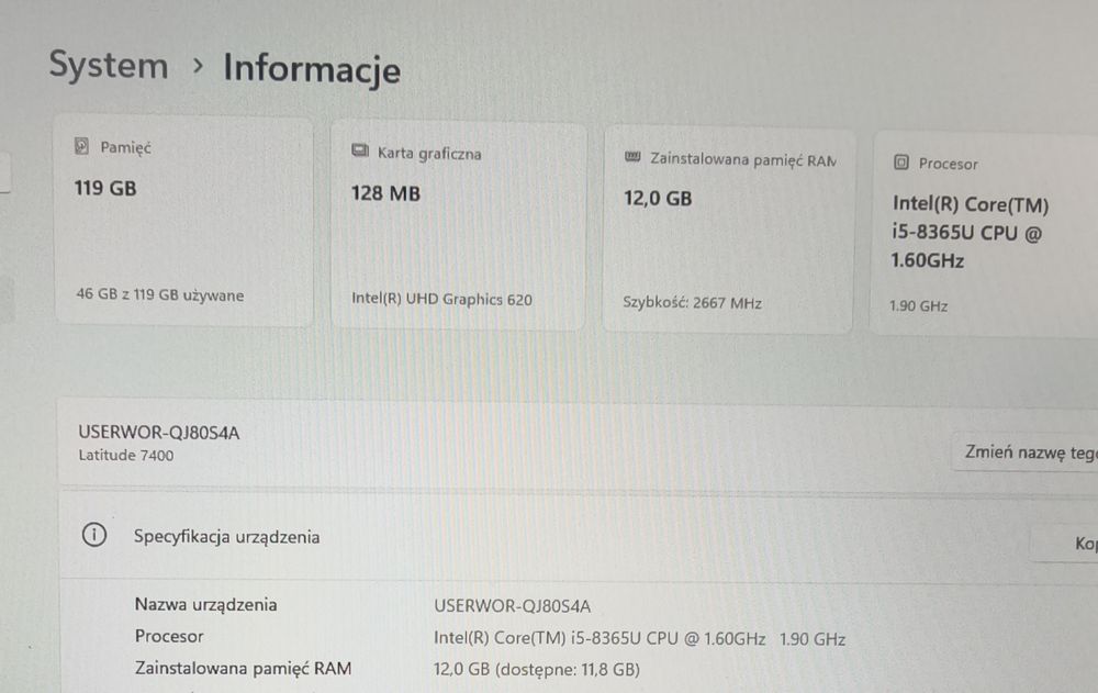 Dell latitude 7400 12Gb Ram