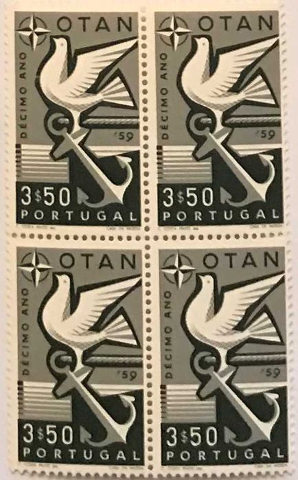 Quadra de selos novos de 3$50 - 10. aniv. da OTAN - 1960