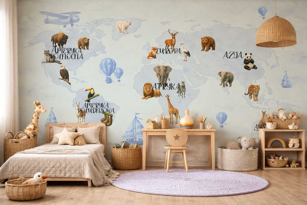 Fototapeta dla dzieci - MAPA ŚWIATA na wymiar, różne kolory