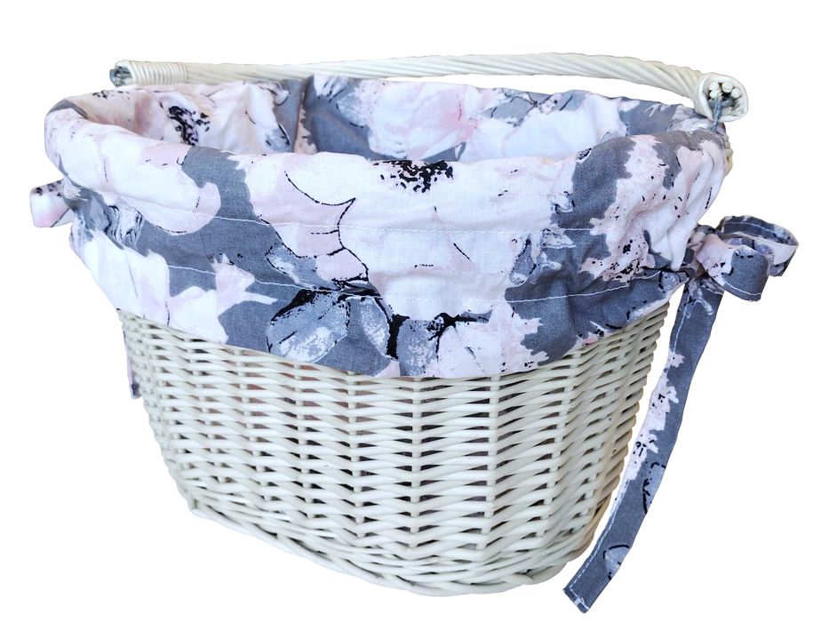 Kosz wiklinowy bielony na kierownicę z uchwytem + wkład Jackmar