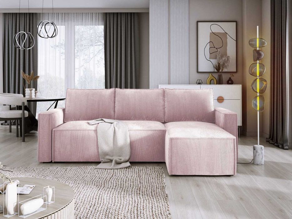 Funkcjonalny narożnik tapicerowany KENZO sztruks, funkcja spania