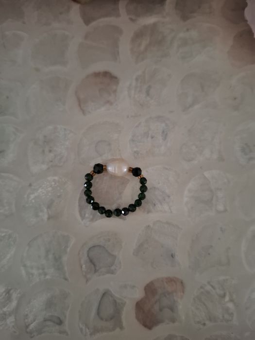 Pierścionek handmade z naturalnych kamieni hematyt szmaragd nilu