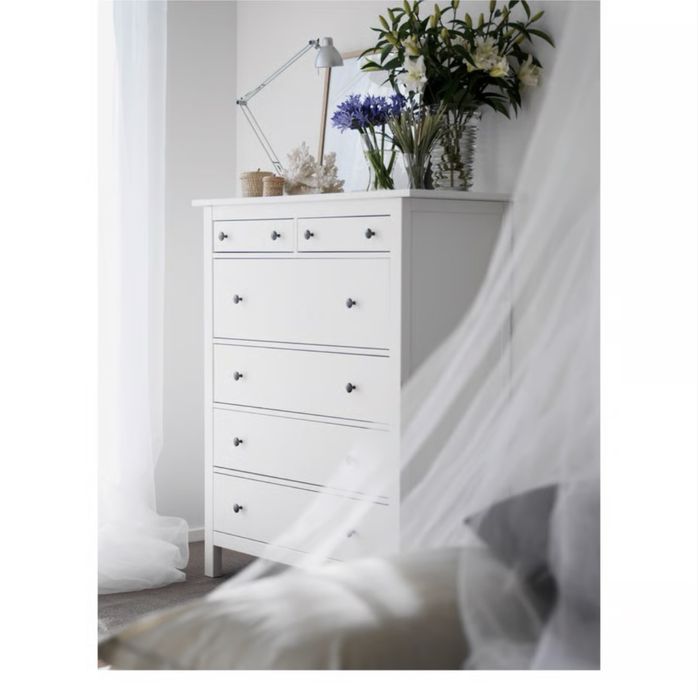 HEMNES Cómoda c/6 gavetas, velatura branca, 108x131 cm