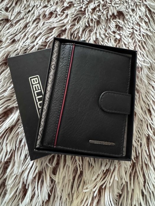 Luksusowy włoski męski portfel z ZABEZPIECZ. KART.