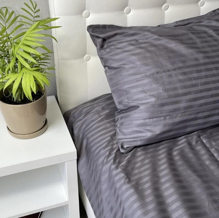 Євро комплект Постільної Білизни Страйп Сатин Graphite 200х220 SPе-8