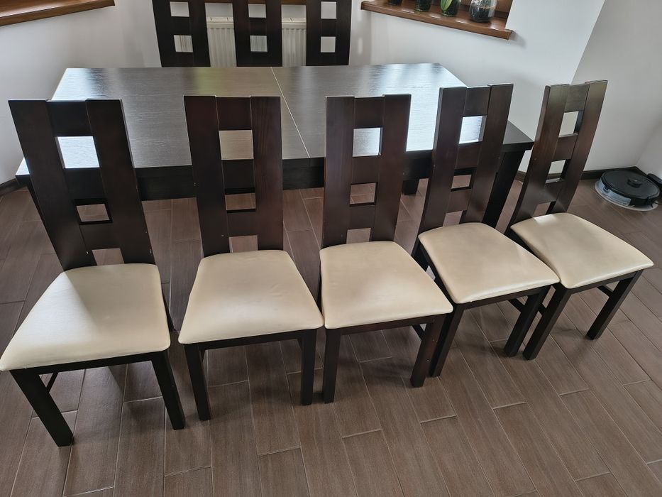 Stół 90x180(260) i 8 krzeseł brąz