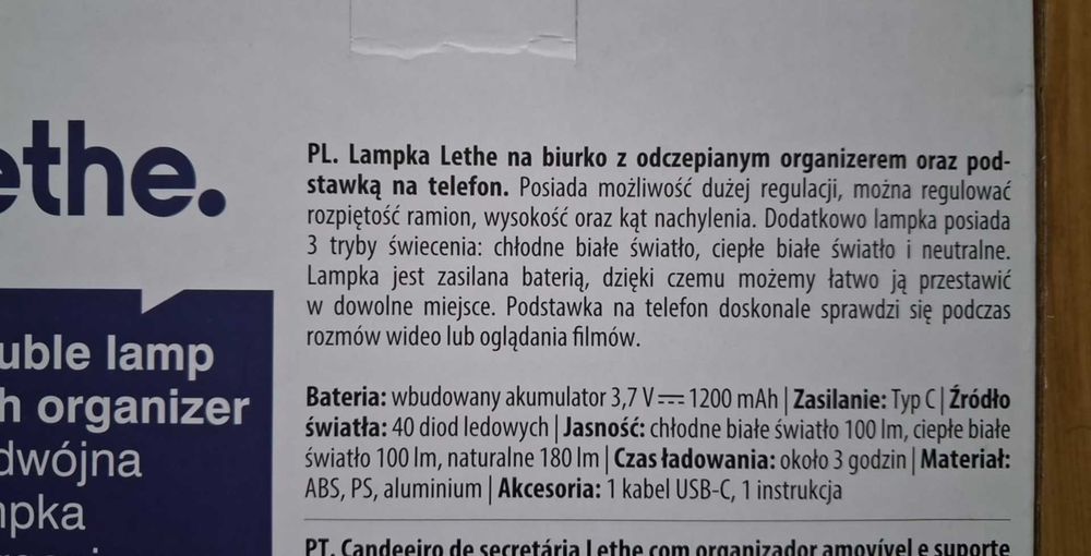 Lamkpa Biurkowa Lethe Podwójna lampka z pojemnikiem na przybory Czarna