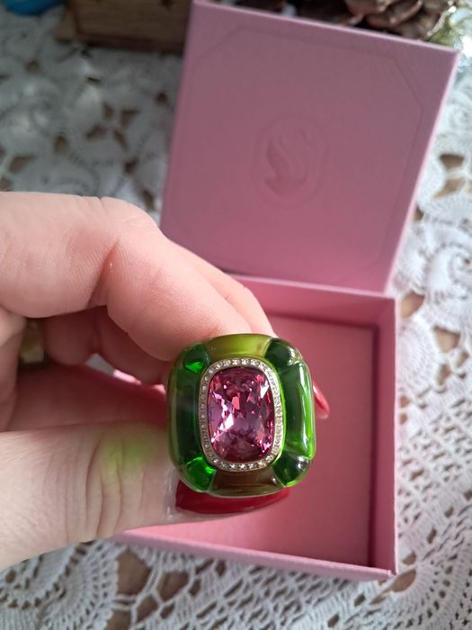 Pierścionek Swarovski Dulcis rozmiar 19 zielony różowy kryształ nowy