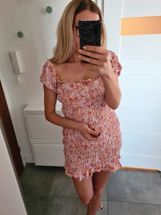 H&M L 40 XL 42 krotka sukienka gumkowana mini tuba