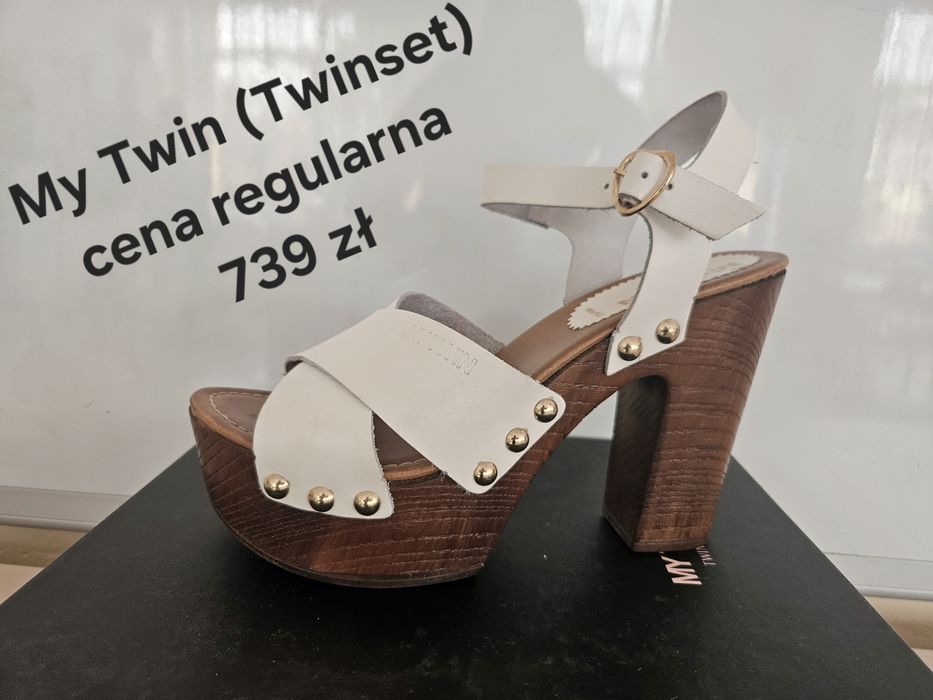 Białe sandały buty My Twin Twinset skóra koturna