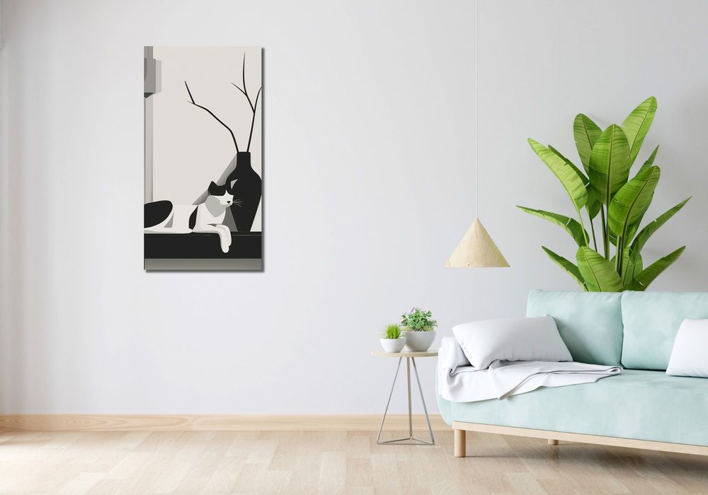 Obraz 50x100cm Kot w Odcieniach Szarości