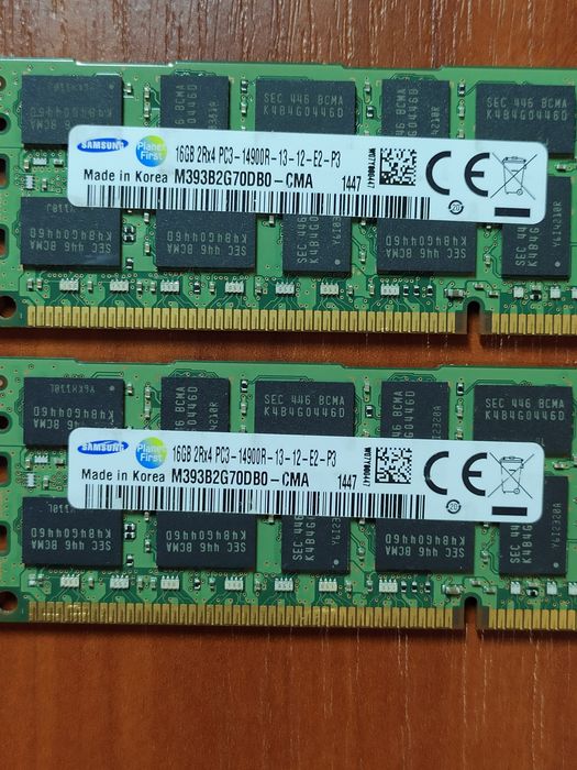 Серверная оперативная память Samsung DDR3 32GB(2×16) ECC REG с частотой 1866МГц для плат X 79 и для плат X99 с поддержкой DDR3