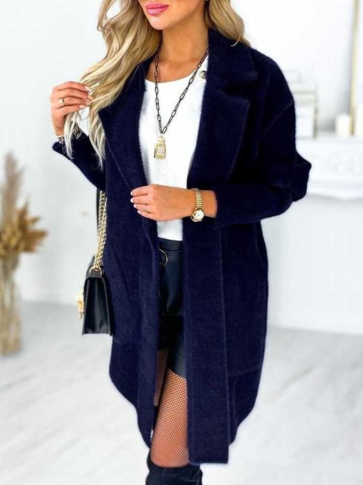 Najmodniejszy granatowy płaszcz alpaka oversize