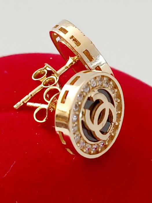 Kolczyki wkrętki z 14-to karatowego złota wzór Chanel