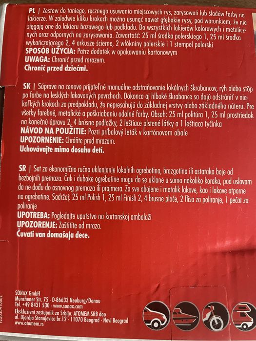 Preparat usuwający rysy do lakieru Sonax