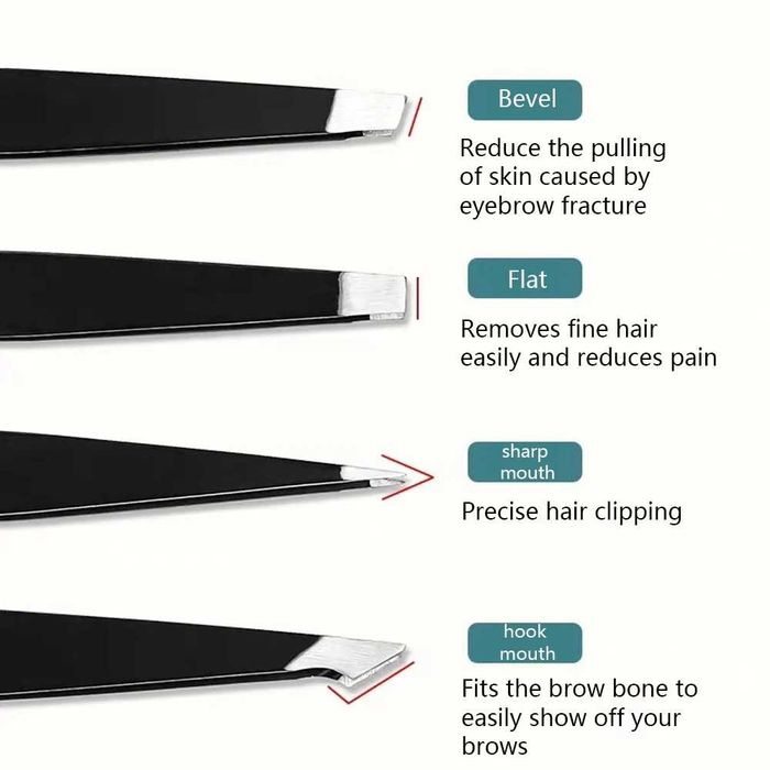 Pack 4 Pinças Aço Inoxidável Profissionais Ferramentas Precisão para Sobrancelhas Pelos Faciais e Depilação de Pêlos Encravados NOVO