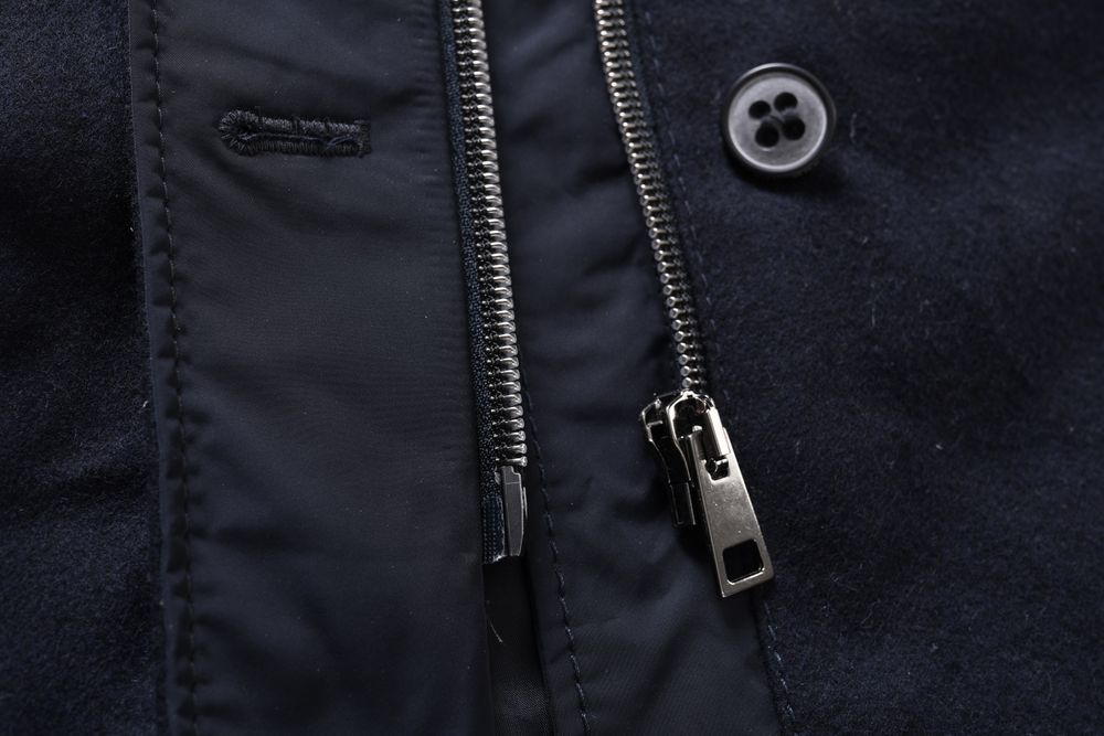 GIL BRET wełniany granatowy płaszcz damski na zamek 65% wełna r. 48