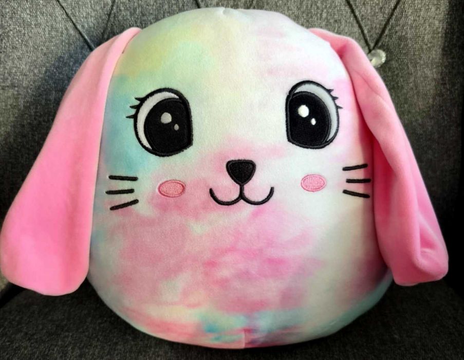 Duża maskotka Squishi piesek królik, tęczowa, pastelowa