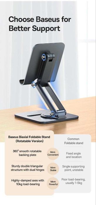 Тримач-підставка для планшету  Baseus Desktop Biaxial Metal поворотна