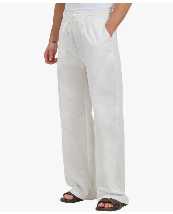 Letnie spodnie męskie bawełna/len, białe,rozm. L/ nogawka 86cm ZYLIOO