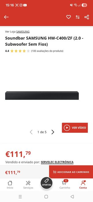 Sondar SAMSUNG HW-C400/ZF 2.0 SUBWOOFER sem fios