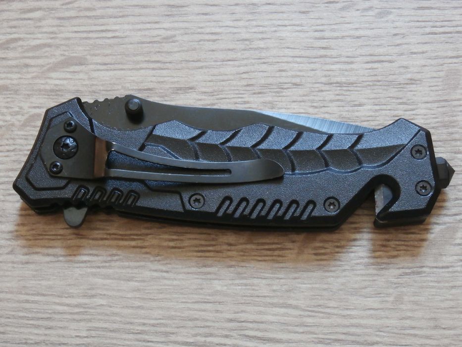 Складний туристичний викидний ніж Boker Cobra Black Flipper 20см,багатофункціональний кемпінговий ніж фліппер з стропорізом,склобоєм,кліпсою