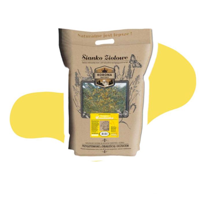 Natural-vit Korona Natury Sianko ziołowe z rumiankiem 400g wysokowartościowa starannie wysuszona i aromatyczna mieszanka traw i ziół gryzoni królików