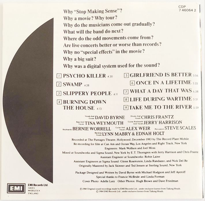 CD TALKING Heads - Stop Making Sense