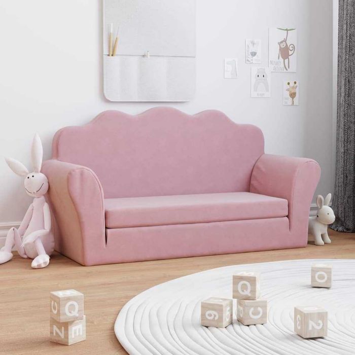 Mini sofá-cama rosa em pelúcia para crianças