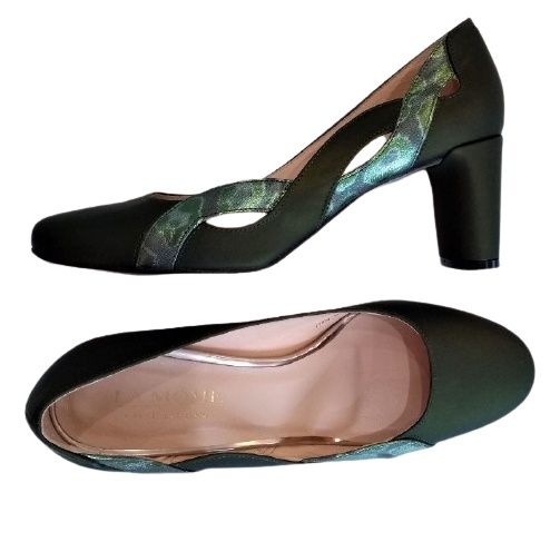 Buty La Mome na słupku , oliwkowa satyna r.39