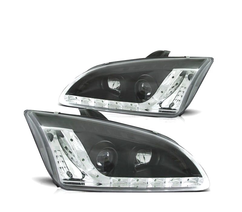 FARÓIS FORD FOCUS 04-08 LUZ DIURNA LED FUNDO NEGRO