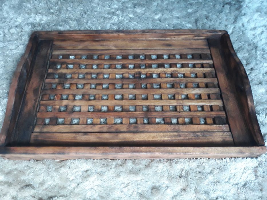 Retro starocie taca drewniana - opalane drewno 44×68 cm